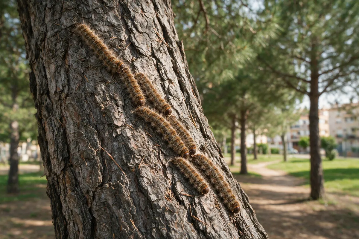 Retirada de bolsones de procesionaria del pino en jardín de comunidad, València - Sanea Plagas València