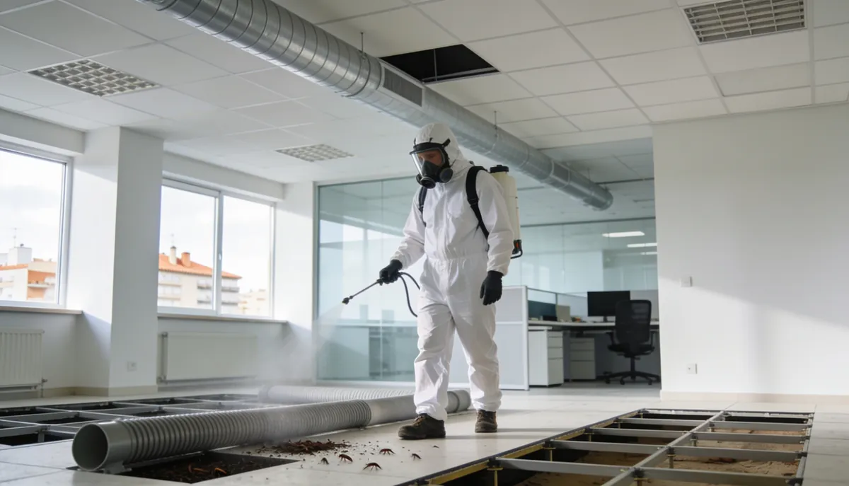 Técnico de control de plagas en falso techo de oficina de València centro - Sanea Plagas València