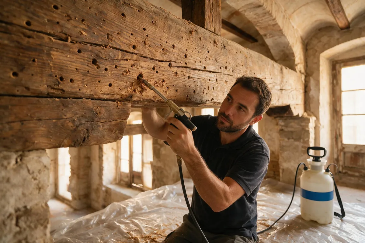 Inspección de termitas y carcoma en vigas de una finca de València centro - Sanea Plagas